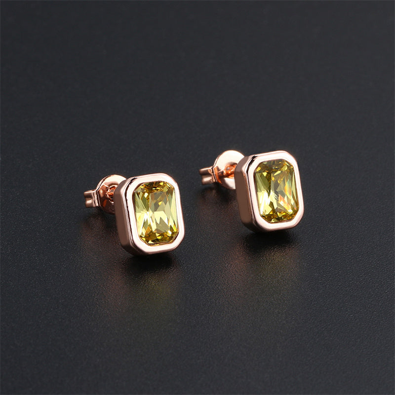 1 Pair Ig Style Simple Style Rectangle Plating Inlay Brass Zircon Rose Gold Plated White Gold Plated Ear Studs