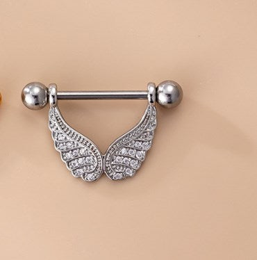 Fashion Heart Shape Wings Stainless Steel Plating Zircon Adhesive Nail