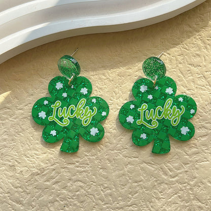 1 Pair Ethnic Style Four Leaf Clover Polishing Plating Arylic 14k Gold Plated Drop Earrings