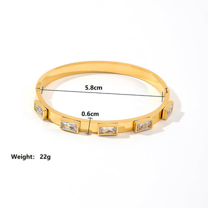 Casual Simple Style Geometric Stainless Steel Plating Zircon 18k Gold Plated Bangle