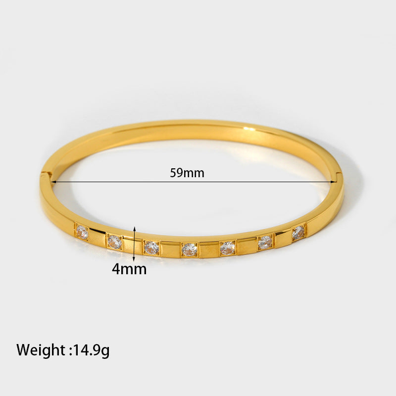 Casual Simple Style Geometric Stainless Steel Plating Zircon 18k Gold Plated Bangle