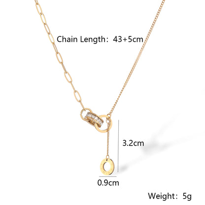 Simple Style Heart Shape Key Titanium Steel Plating Inlay Zircon 18k Gold Plated Pendant Necklace