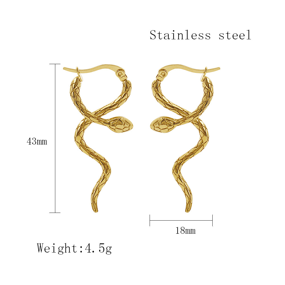 1 Pair Simple Style Snake Plating Stainless Steel 18k Gold Plated Earrings