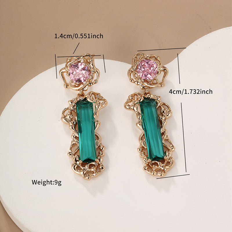 1 Pair Glam Xuping Shiny Water Droplets Flower Plating Inlay Alloy Copper Alloy Artificial Gemstones 18k Gold Plated Drop Earrings