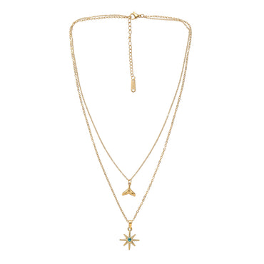 Vacation Sweet Commute Star Fish Tail Stainless Steel Titanium Steel Plating Inlay Zircon 18k Gold Plated Double Layer Necklaces