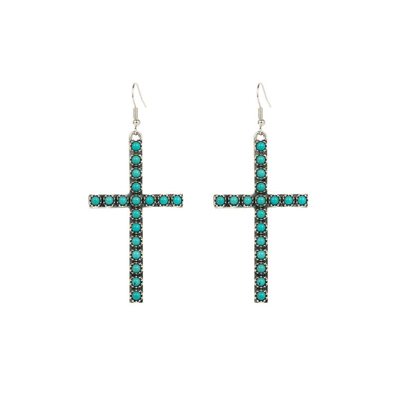 1 Pair Elegant Cross Oval Plating Inlay Alloy Turquoise Silver Plated Ear Hook