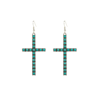 1 Pair Elegant Cross Oval Plating Inlay Alloy Turquoise Silver Plated Ear Hook