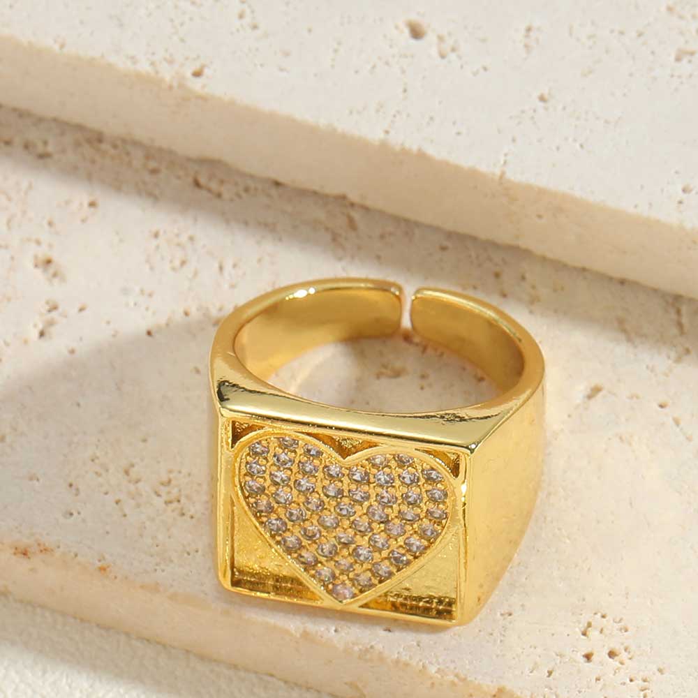 Vintage Style Simple Style Commute Pentagram Leaves Heart Shape Copper Inlay Zircon 14k Gold Plated Open Rings