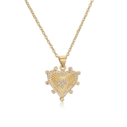 Ig Style Simple Style Heart Shape Copper Plating Inlay Zircon Gold Plated Pendant Necklace