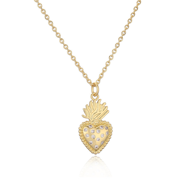 Ig Style Simple Style Heart Shape Copper Plating Inlay Zircon Gold Plated Pendant Necklace