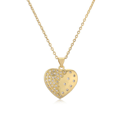 Ig Style Simple Style Heart Shape Copper Plating Inlay Zircon Gold Plated Pendant Necklace