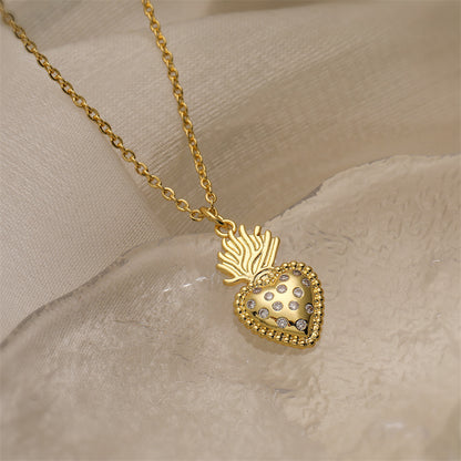 Ig Style Simple Style Heart Shape Copper Plating Inlay Zircon Gold Plated Pendant Necklace