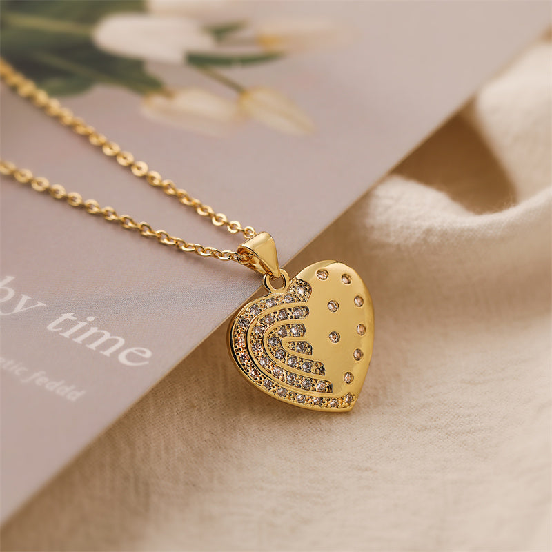 Ig Style Simple Style Heart Shape Copper Plating Inlay Zircon Gold Plated Pendant Necklace