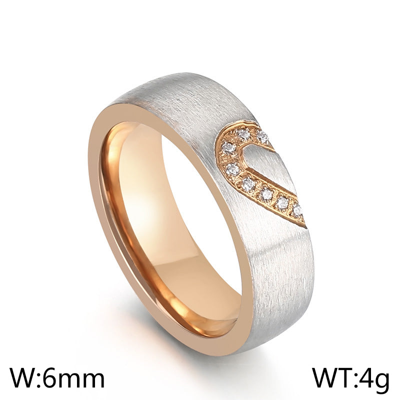 Romantic Heart Shape Titanium Steel Plating Inlay Rhinestones Rings