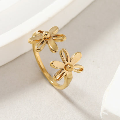 Simple Style Flower Stainless Steel Plating Open Rings