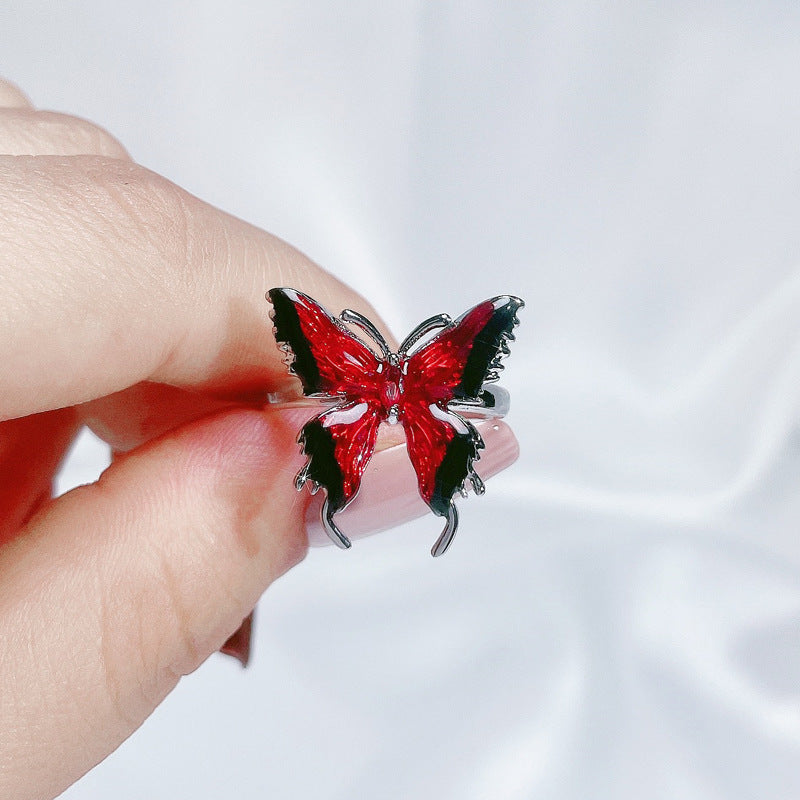 Sweet Cool Style Butterfly Copper Enamel Inlay Rhinestones Open Rings