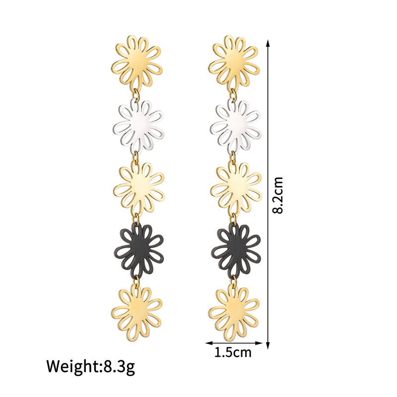 1 Pair Simple Style Flower Plating Hollow Out Stainless Steel 18k Gold Plated Drop Earrings