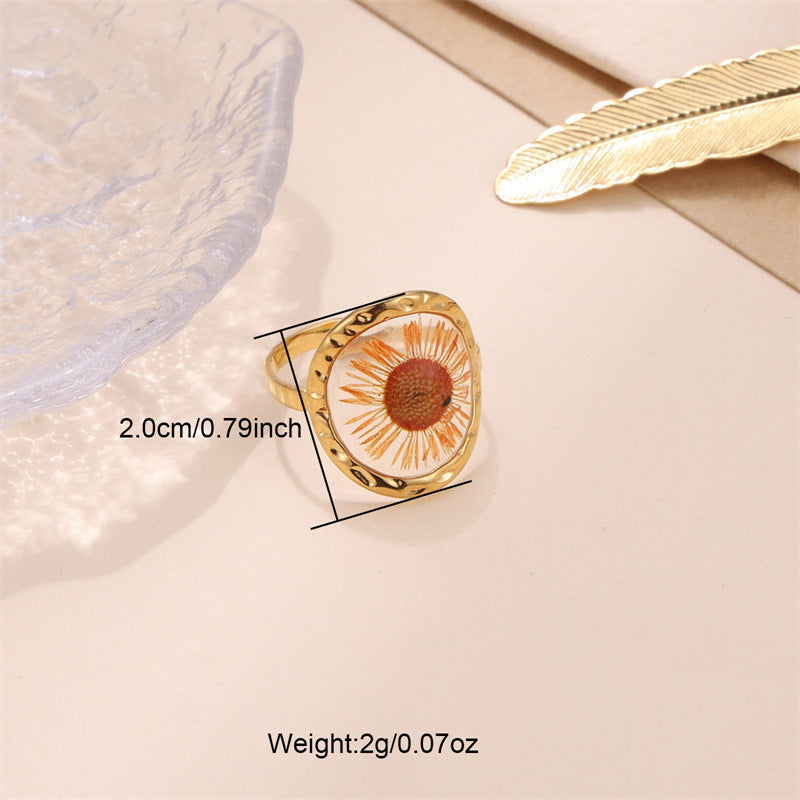 Ig Style Geometric Flower Stainless Steel Epoxy Open Rings