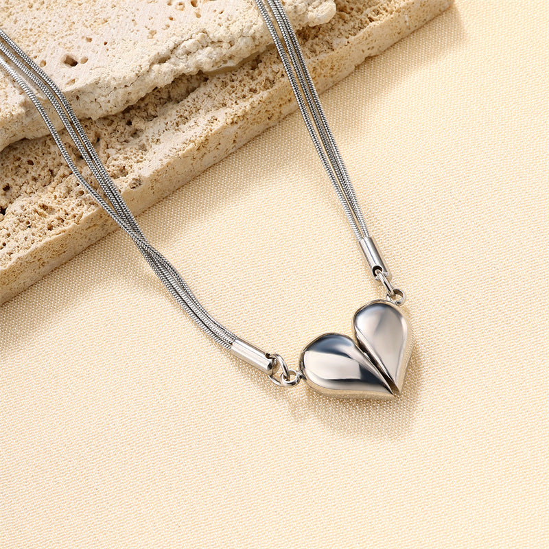 Cute Sweet Heart Shape Stainless Steel Titanium Steel Plating Pendant Necklace