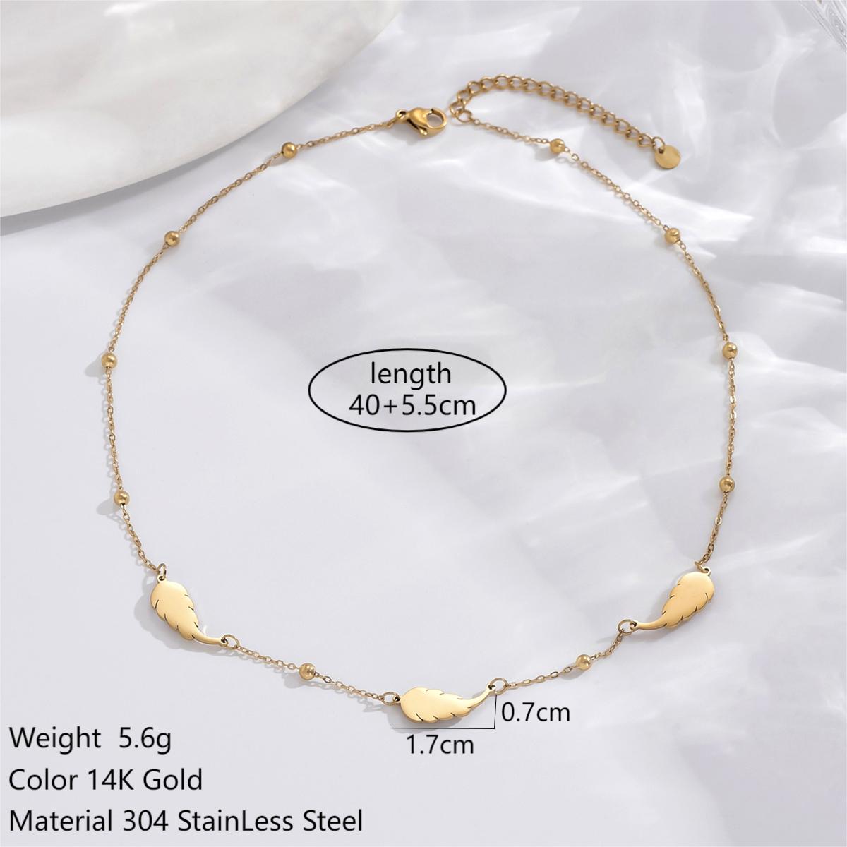 Simple Style Round Heart Shape Feather Stainless Steel Plating Hollow Out Inlay Acrylic 14k Gold Plated Necklace