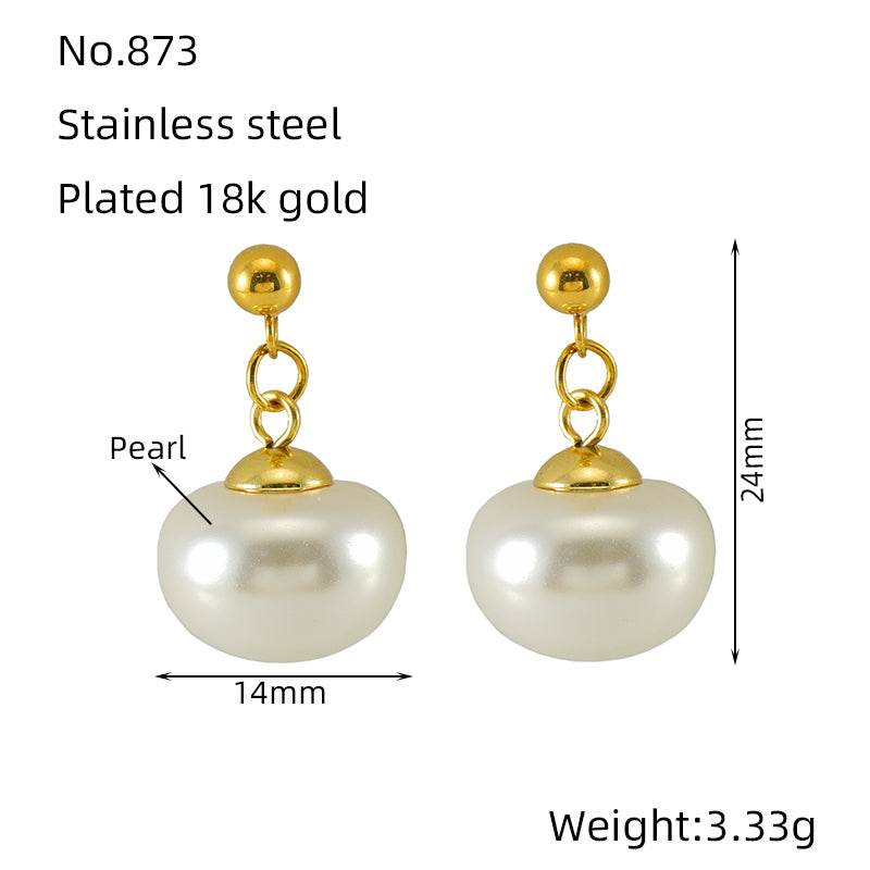 1 Pair Retro Geometric Plating Inlay Stainless Steel Artificial Pearls 18k Gold Plated Earrings