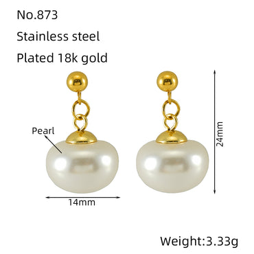 1 Pair Retro Geometric Plating Inlay Stainless Steel Artificial Pearls 18k Gold Plated Earrings