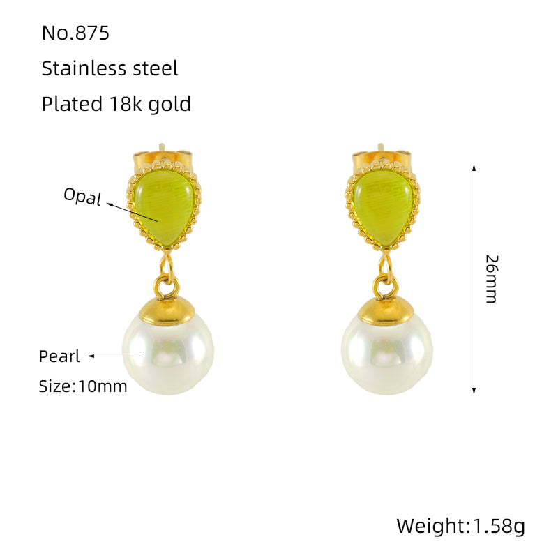 1 Pair Retro Geometric Plating Inlay Stainless Steel Artificial Pearls 18k Gold Plated Earrings