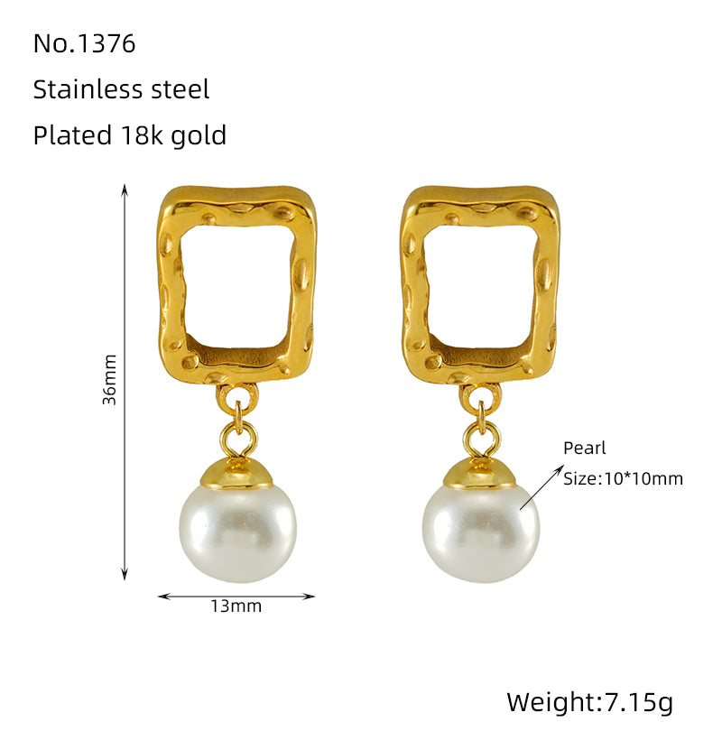 1 Pair Retro Geometric Plating Inlay Stainless Steel Artificial Pearls 18k Gold Plated Earrings