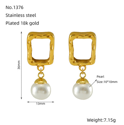 1 Pair Retro Geometric Plating Inlay Stainless Steel Artificial Pearls 18k Gold Plated Earrings