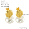 1 Pair Retro Geometric Plating Inlay Stainless Steel Artificial Pearls 18k Gold Plated Earrings