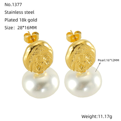 1 Pair Retro Geometric Plating Inlay Stainless Steel Artificial Pearls 18k Gold Plated Earrings