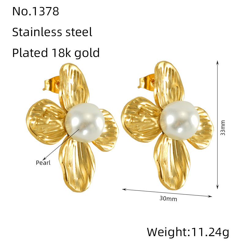 1 Pair Retro Geometric Plating Inlay Stainless Steel Artificial Pearls 18k Gold Plated Earrings