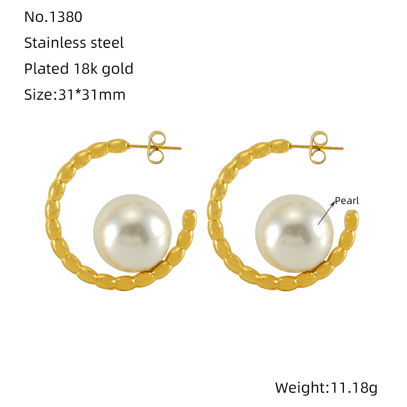 1 Pair Retro Geometric Plating Inlay Stainless Steel Artificial Pearls 18k Gold Plated Earrings