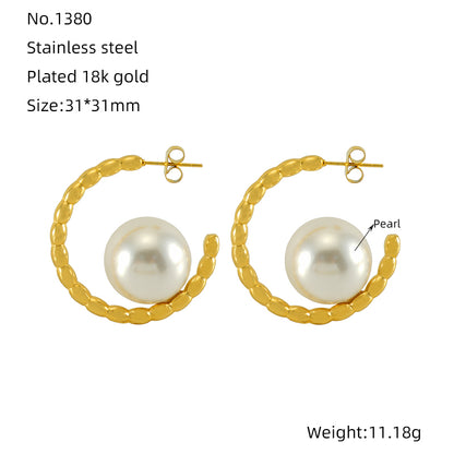 1 Pair Retro Geometric Plating Inlay Stainless Steel Artificial Pearls 18k Gold Plated Earrings