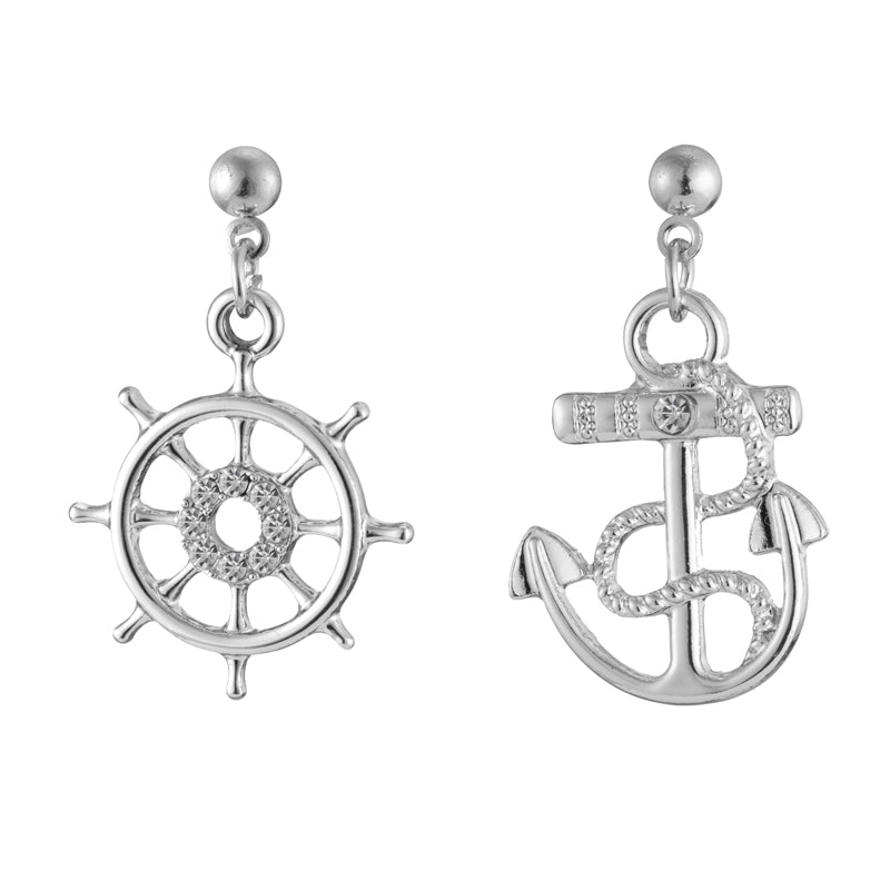 1 Pair Marine Style Rudder Anchor Plating Inlay Alloy Rhinestones Gold Plated Silver Plated Drop Earrings