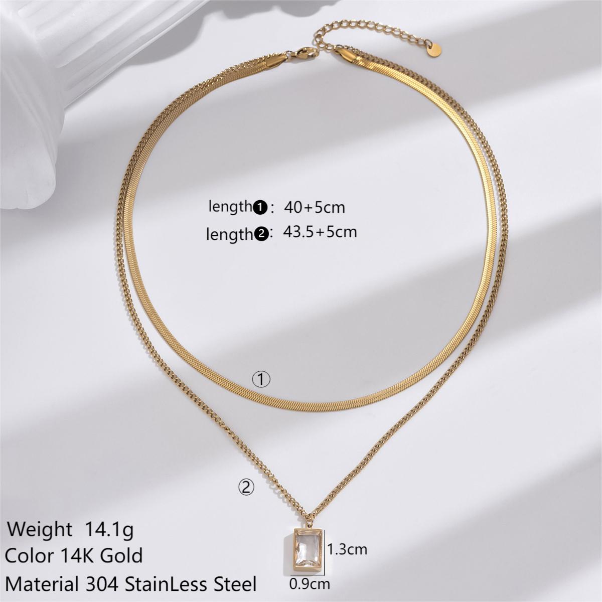 Simple Style Rectangle Stainless Steel Plating Inlay Zircon 14k Gold Plated Double Layer Necklaces