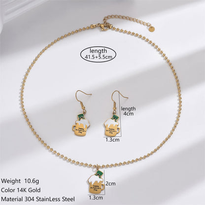 Classic Style Beer Hat Wine Glass Stainless Steel Enamel Plating 14k Gold Plated Earrings Necklace