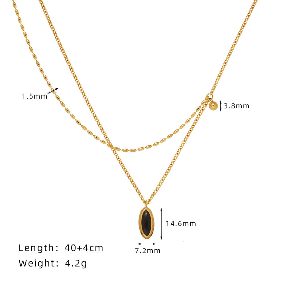 Ig Style Simple Style Oval Stainless Steel Enamel Plating 18k Gold Plated Necklace