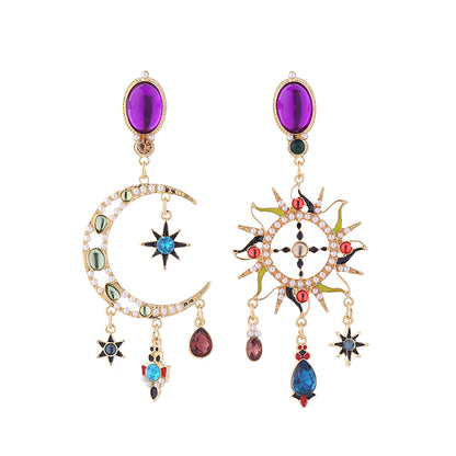 1 Pair Elegant Luxurious Sun Moon Plating Inlay Alloy Artificial Pearls Resin Rhinestones Gold Plated Drop Earrings