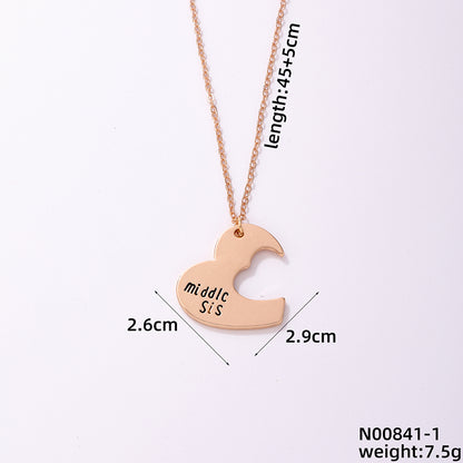 Casual Simple Style Moon Heart Shape Stainless Steel Patchwork Pendant Necklace