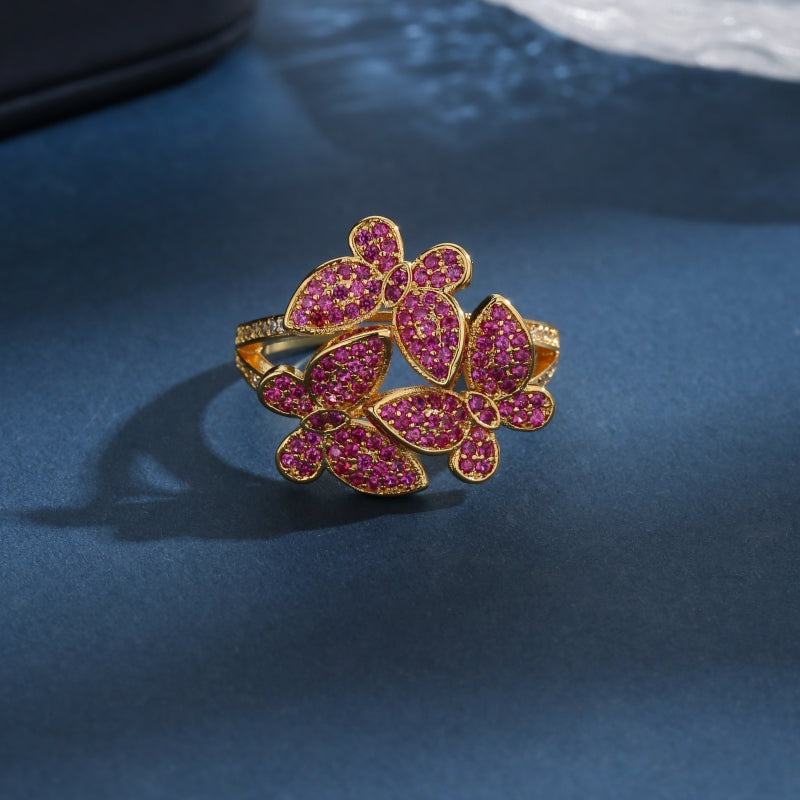 Elegant Simple Style Flower Petal Copper Plating Inlay Zircon 18k Gold Plated Open Rings