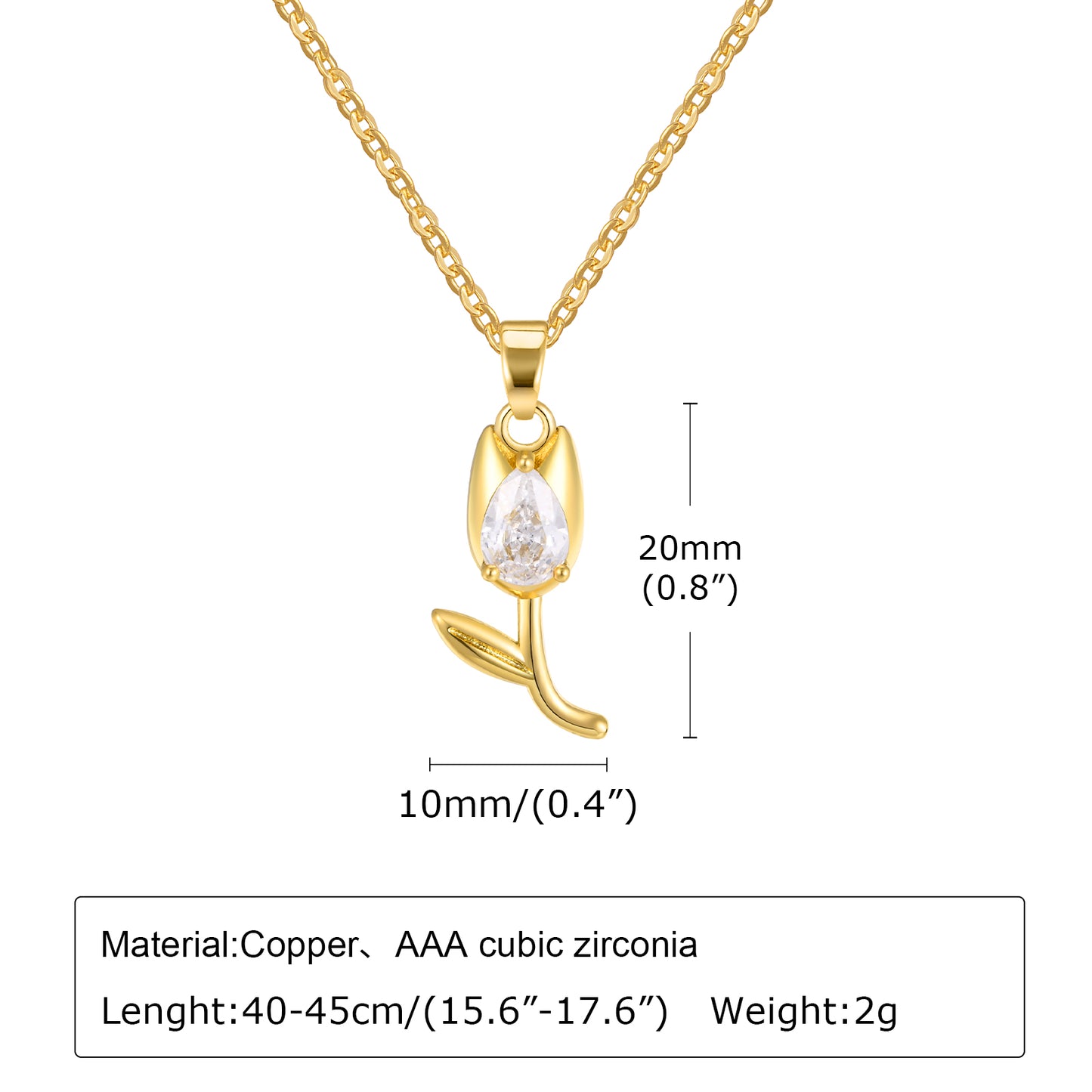 Elegant Simple Style Tulip Copper Plating Inlay Zircon 18k Gold Plated Pendant Necklace