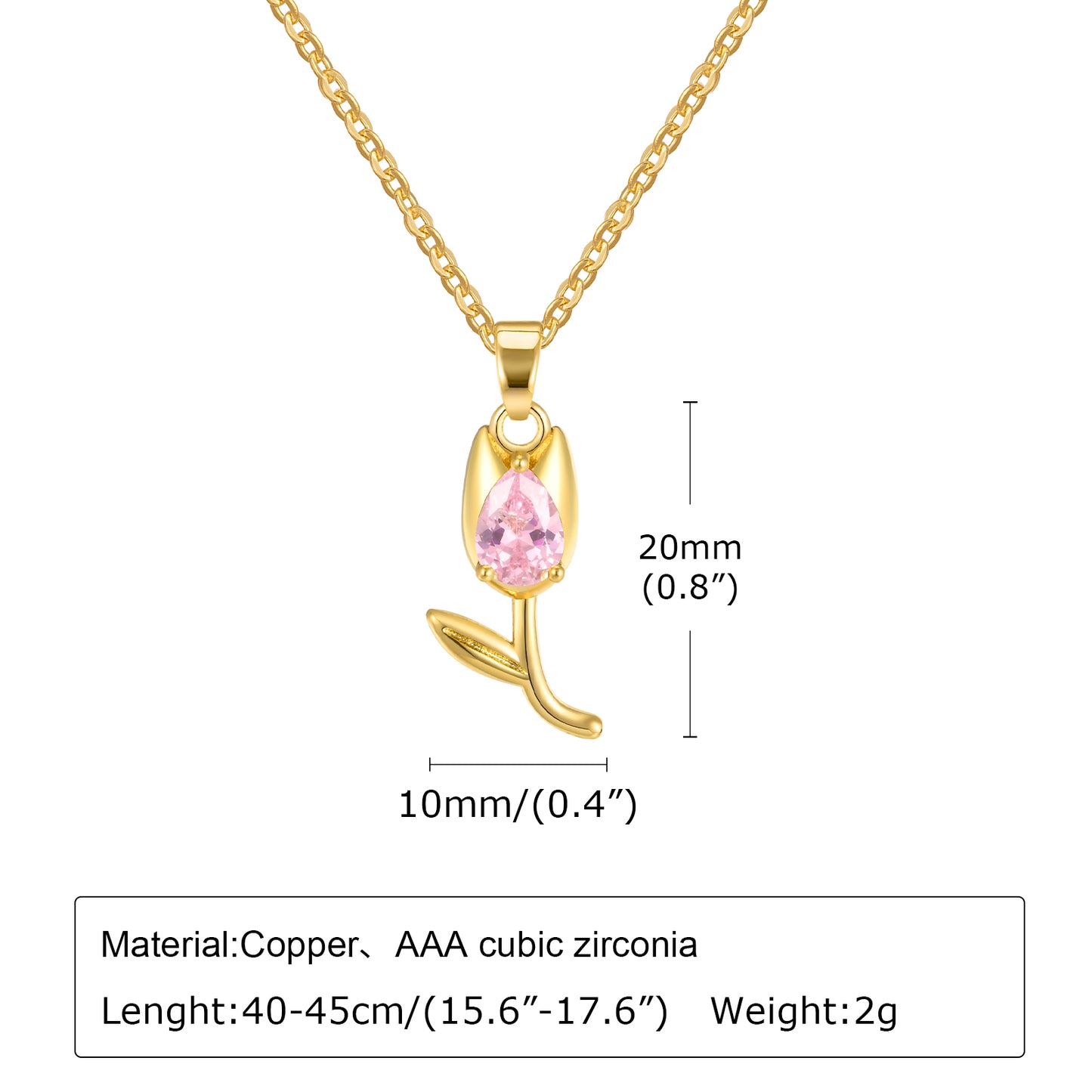 Elegant Simple Style Tulip Copper Plating Inlay Zircon 18k Gold Plated Pendant Necklace