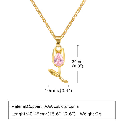 Lady Flower Stainless Steel Plating Inlay Zircon Gold Plated Pendant Necklace