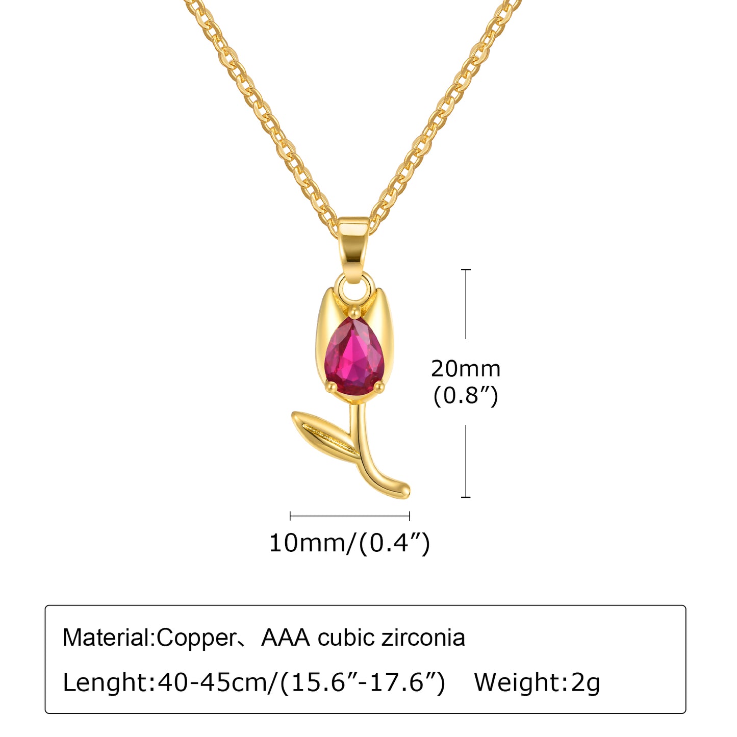 Elegant Simple Style Tulip Copper Plating Inlay Zircon 18k Gold Plated Pendant Necklace