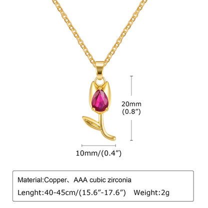 Elegant Simple Style Tulip Copper Plating Inlay Zircon 18k Gold Plated Pendant Necklace