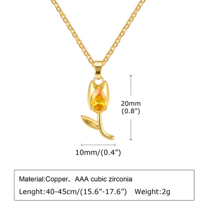 Lady Flower Stainless Steel Plating Inlay Zircon Gold Plated Pendant Necklace