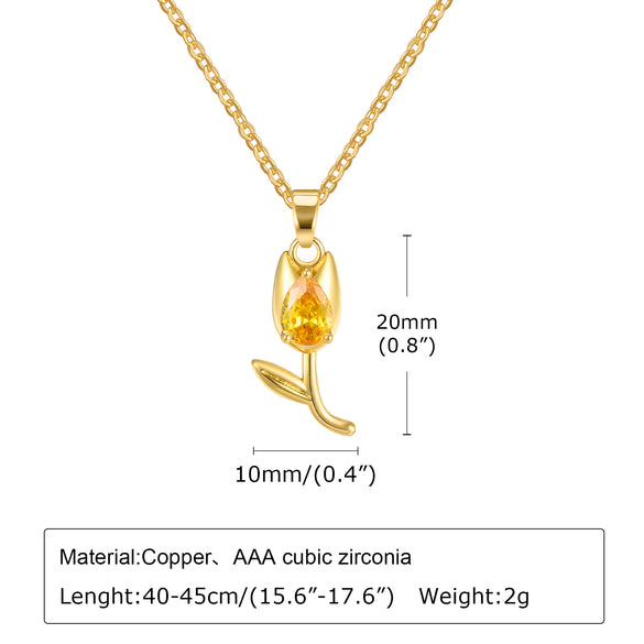 Lady Flower Stainless Steel Plating Inlay Zircon Gold Plated Pendant Necklace