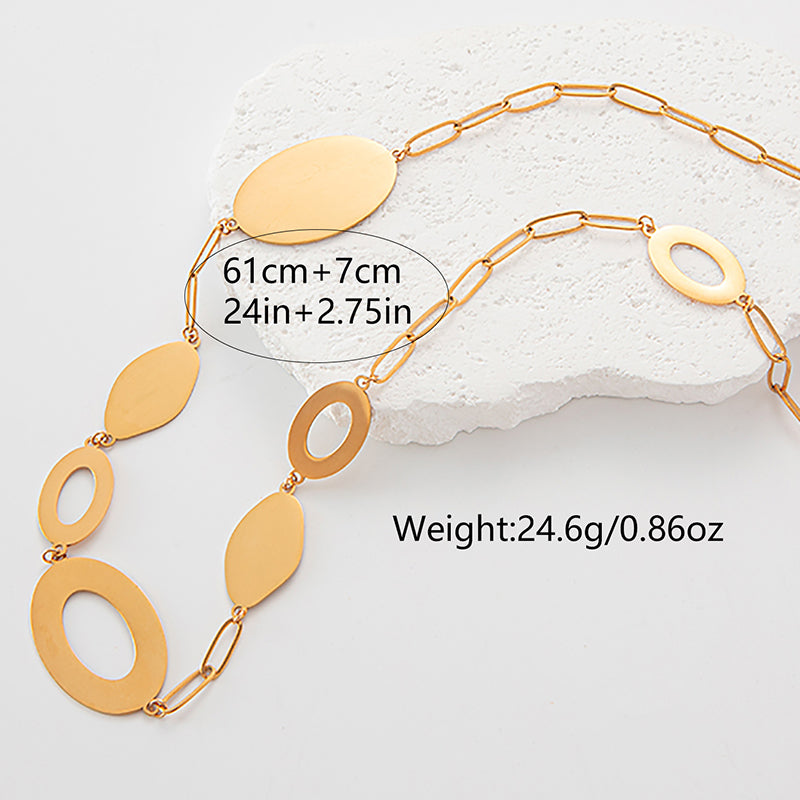 Modern Style Simple Style Commute Oval Stainless Steel Plating Hollow Out Gold Plated Sweater Chain