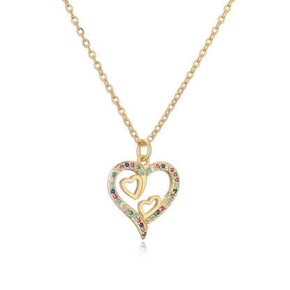 Ig Style Simple Style Heart Shape Copper Plating Inlay Zircon Gold Plated Pendant Necklace